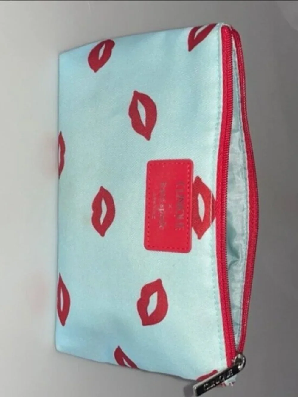 Kate Spade x Clinique Blue Red Lip Print Cosmetic Makeup Bag